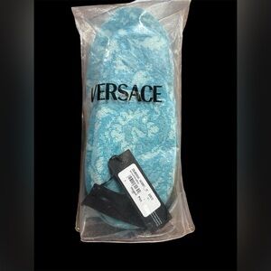 Versace NWT! Blue Borocco Bath Slippers! Size L (9-10)